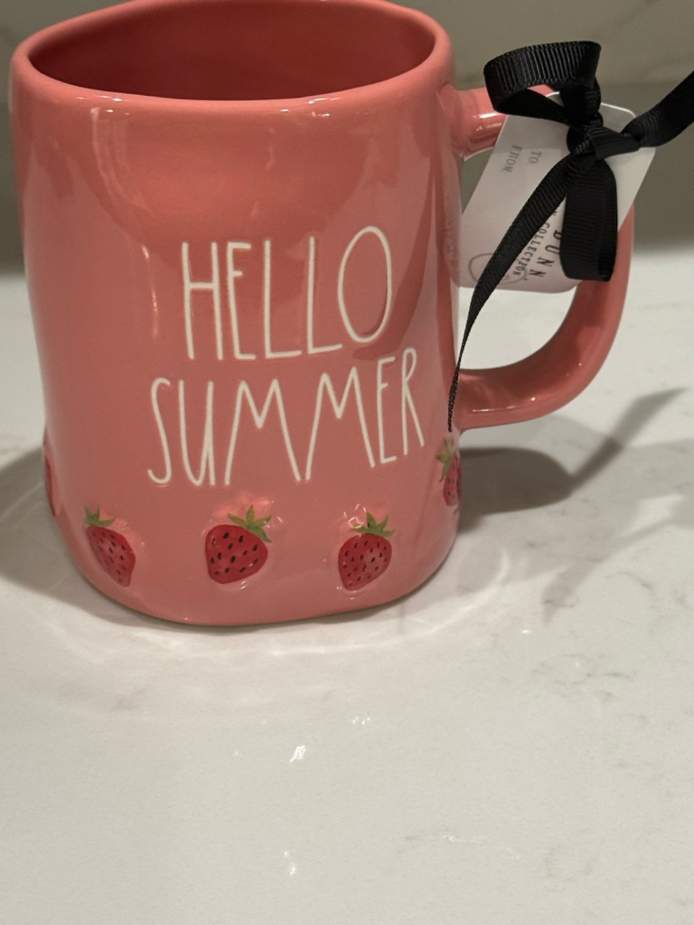 Rae Dunn light red Ceramic Mug - HELLO SUMMER- with 3D Strawberry 🍓 border - Picture 5 of 6